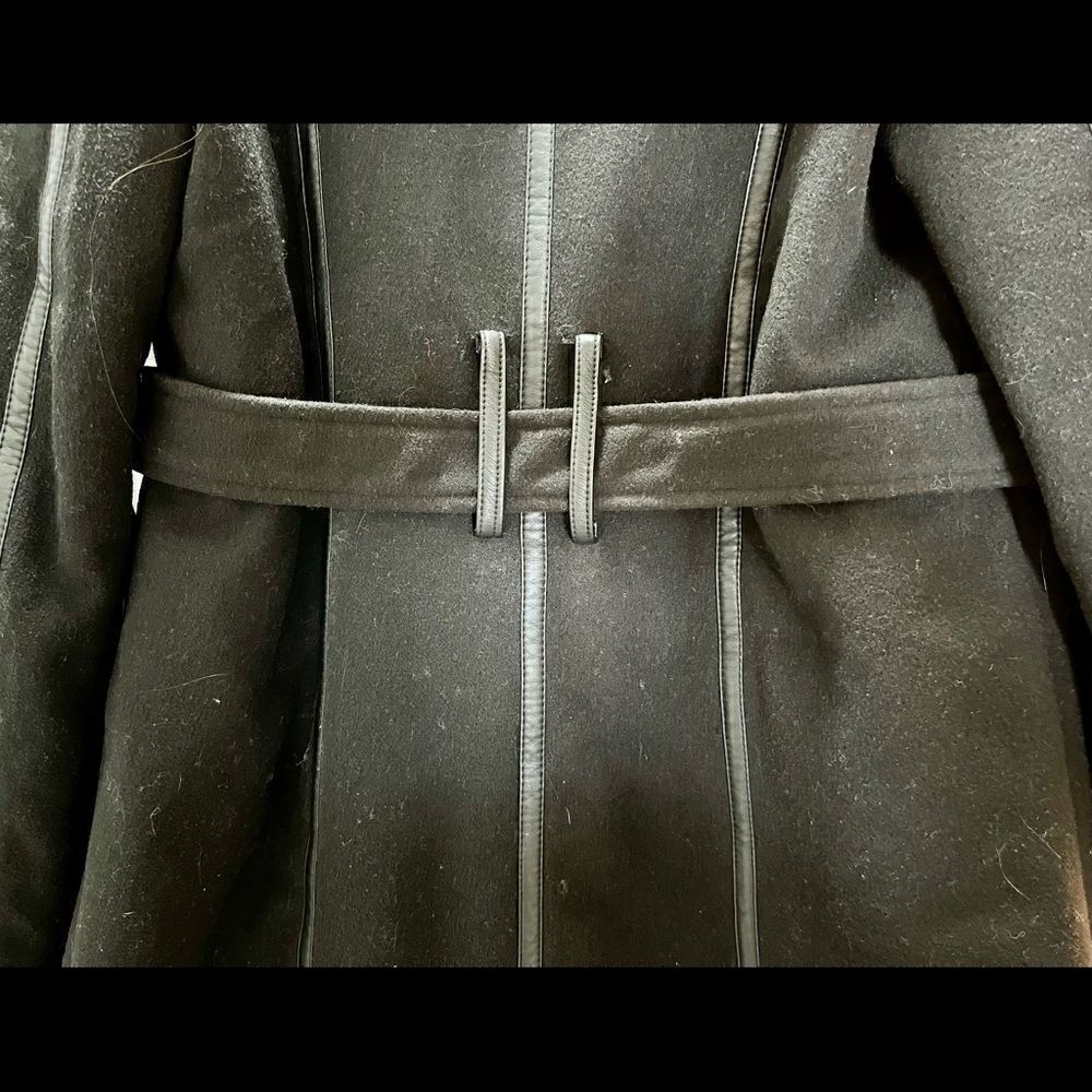 Excelled Collection Women’s Black and Silver Hardware Peacoat with Belt- Small - Picture 9 of 11